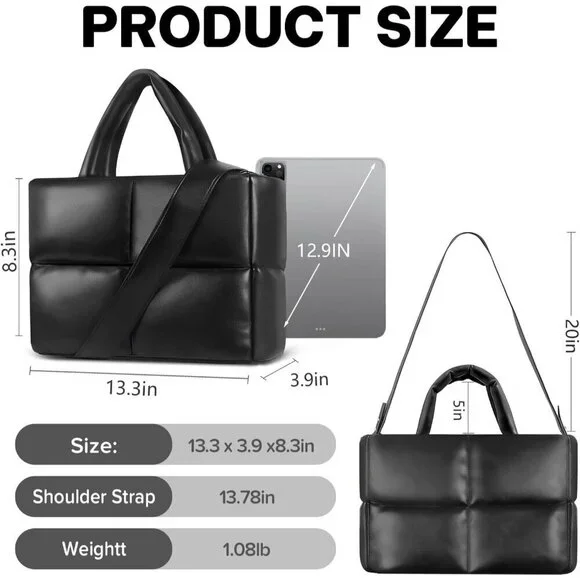 ✨ Epedal24 Crossbody Bag Women Black Puffer Quilted Soft Cotton Leather Handbag